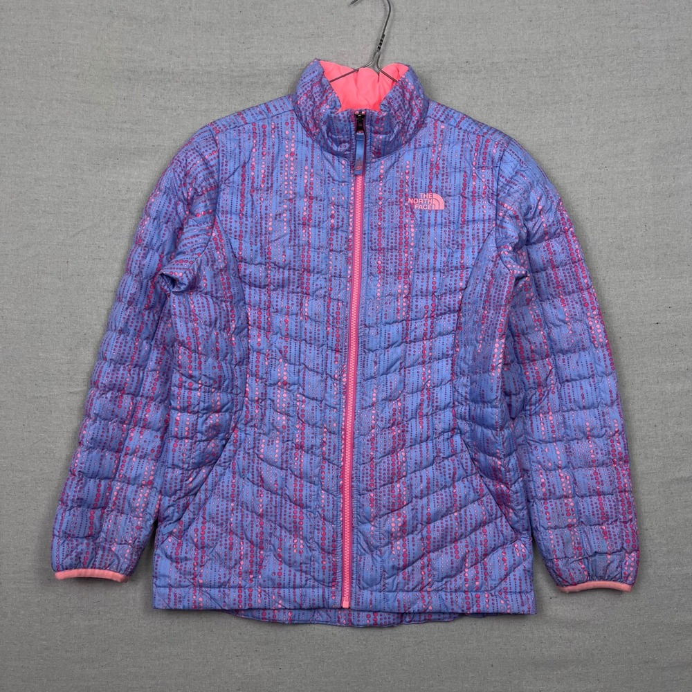 The North Face Girls Thermoball Puffer Jacket Purple Pink‎ Dot Print Size XL